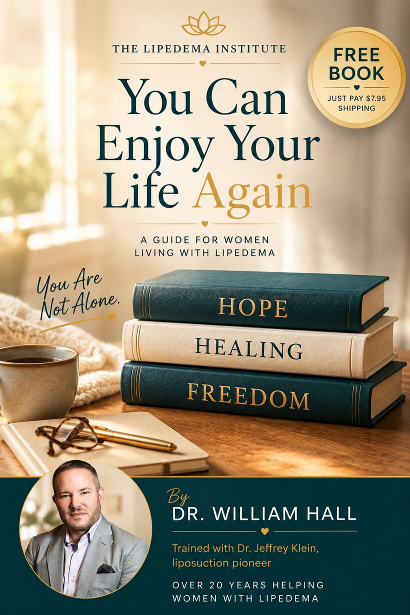 Cover of Dr. William Hall's free book, You Can Enjoy Your Life Again — A Guide for Women Living with Lipedema